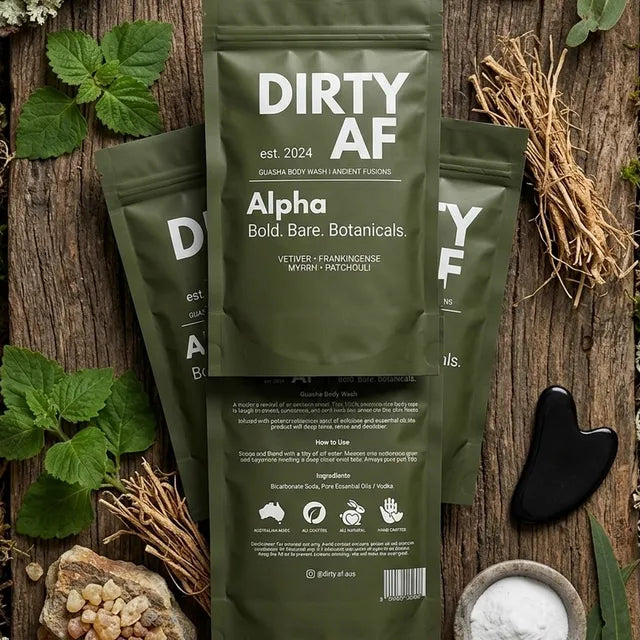 Pouches, gua sha tool and raw bicarb
