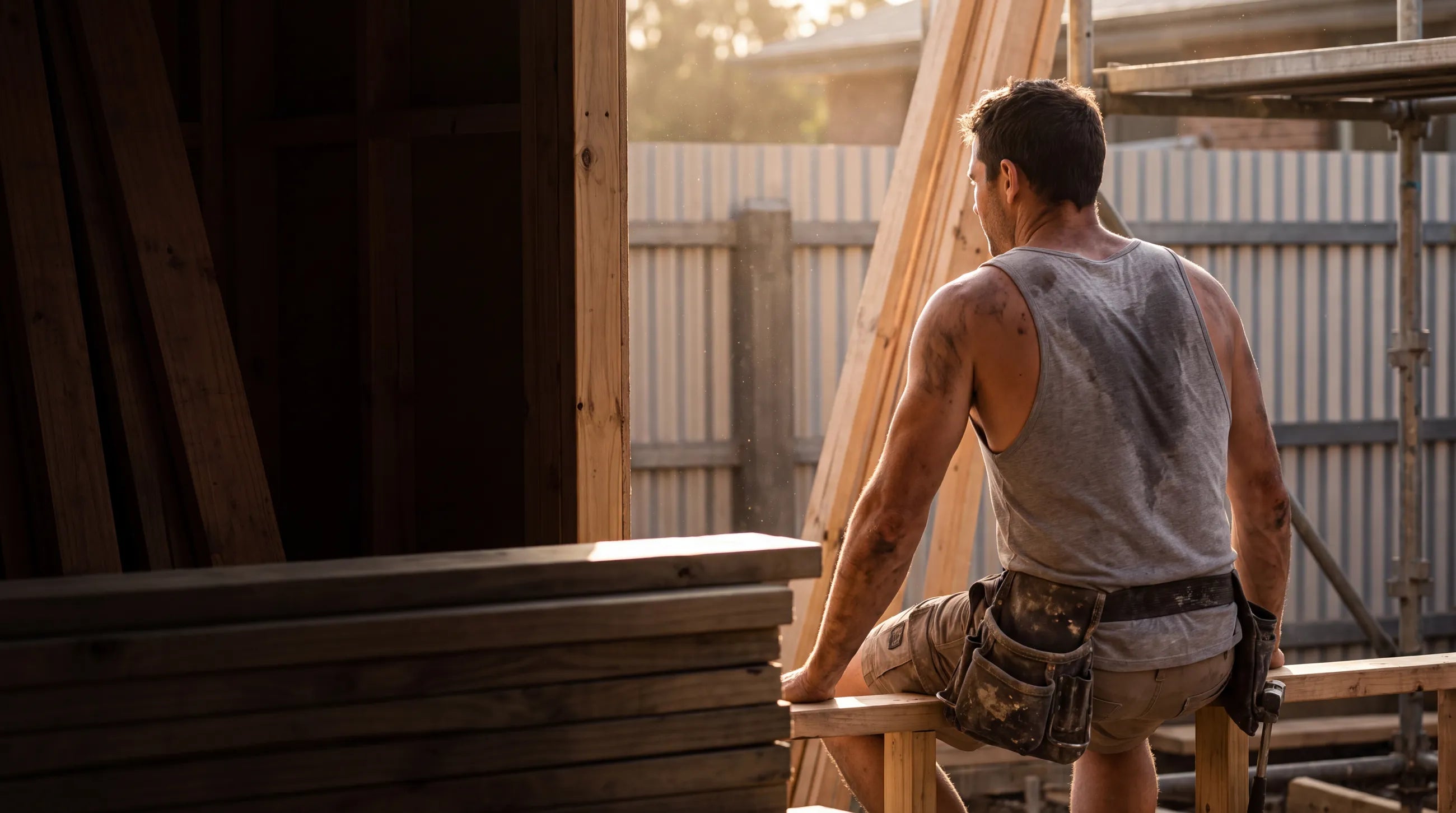 Covered in dust and sweat at the end of a day on the tools